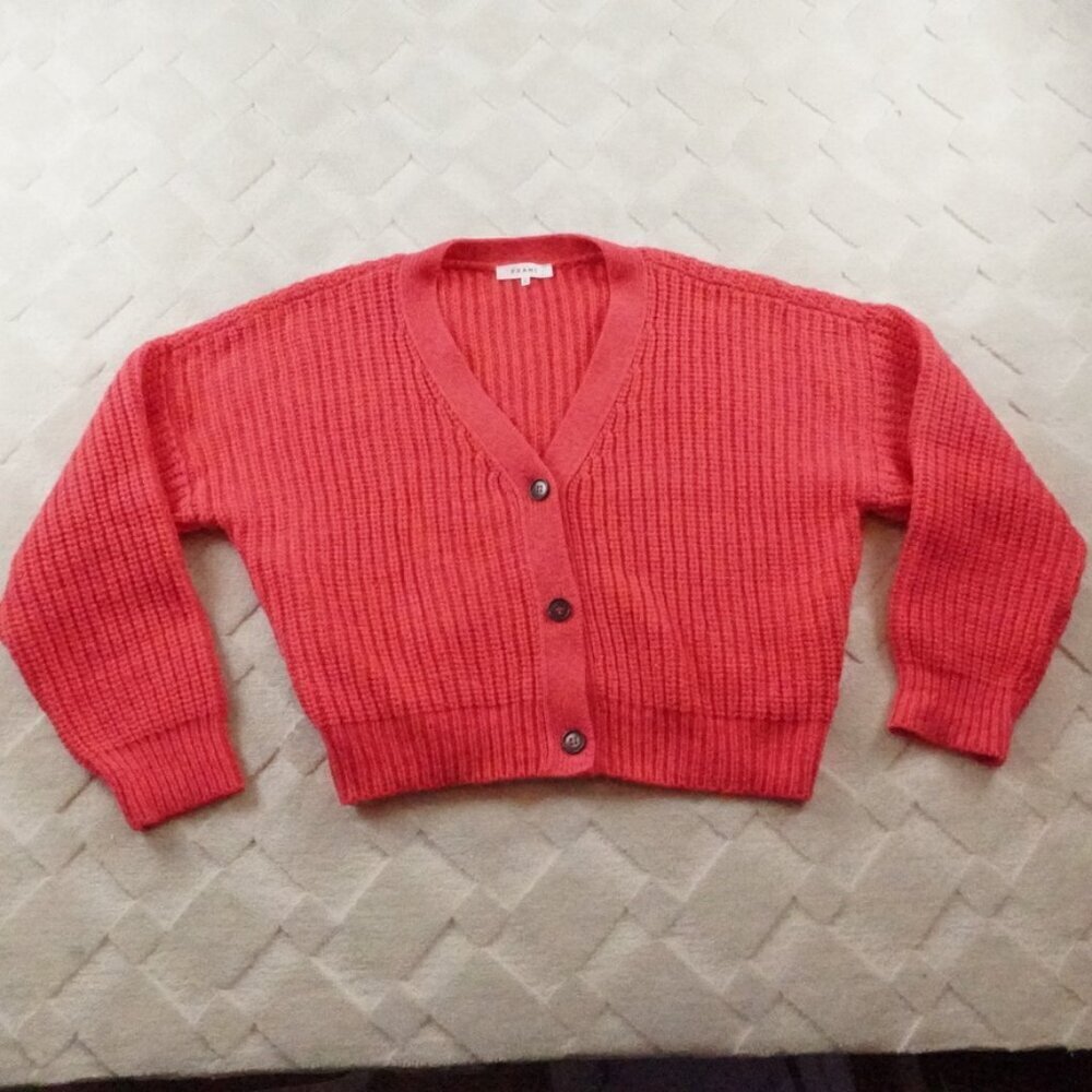 Frame Oversized Chunky Knit Cardigan Sweater Womens Extra Large Pink 100% Wool